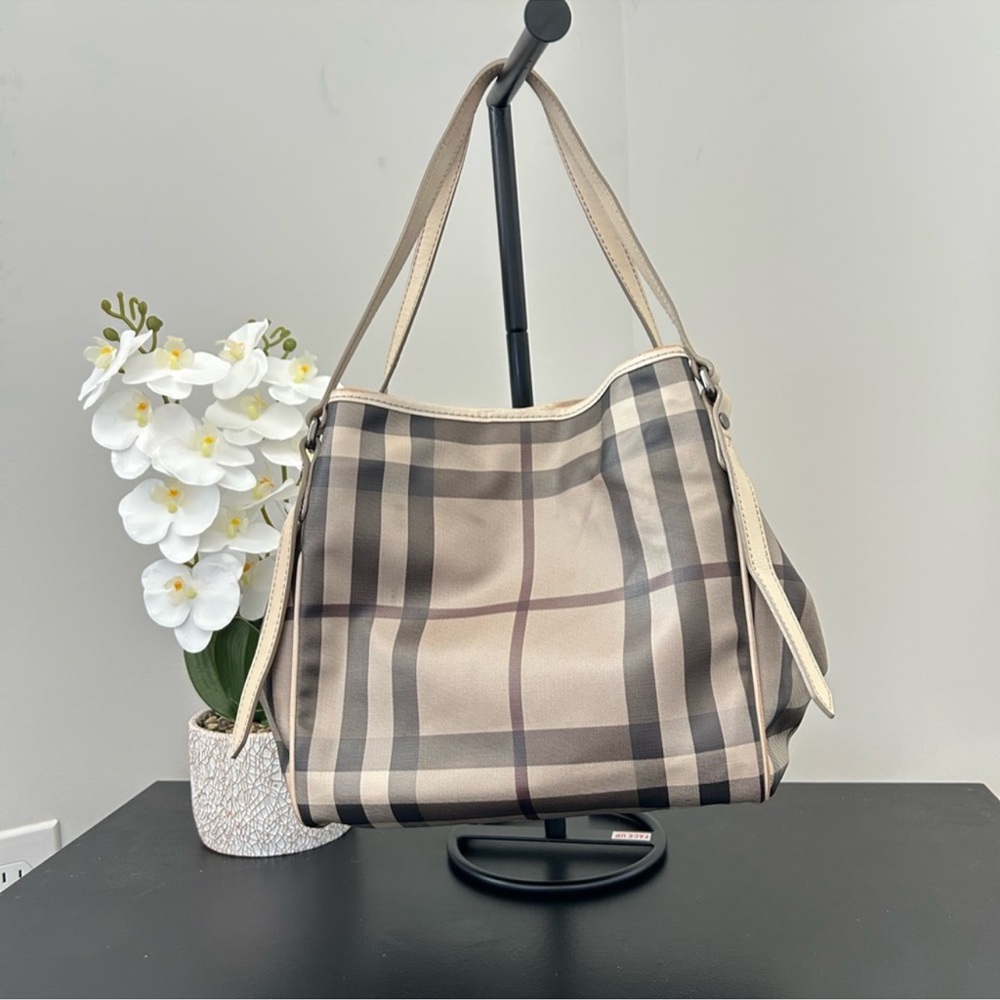 Burberry Beige and Brown Check Shoulder Bag